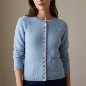 Heyton Blue Lambswool Blend Buttoned Long Sleeve Cardigan, size S